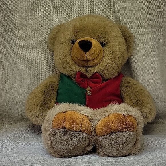 JCPenney Holiday Teddy Bear Brown Red/gr Vest Christmas 24" Plush Stuffed Animal - Picture 1 of 6